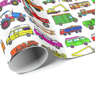 Doodle Trucks Vans and Automobiles Wrapping Paper