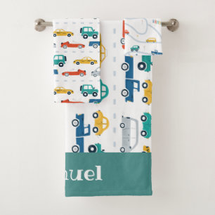 Doodle Vehicles Kids Personalised Name Towel Set