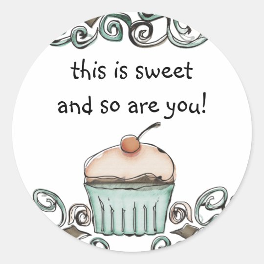 doodle watercolor cupcake baking gift tag stick...