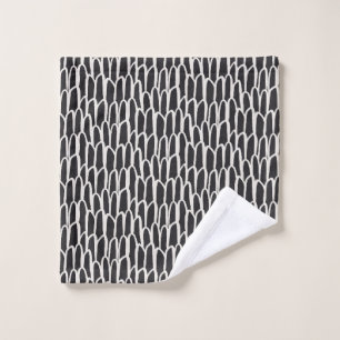 Doodle waves mudcloth mod geometric simple black bath towel set