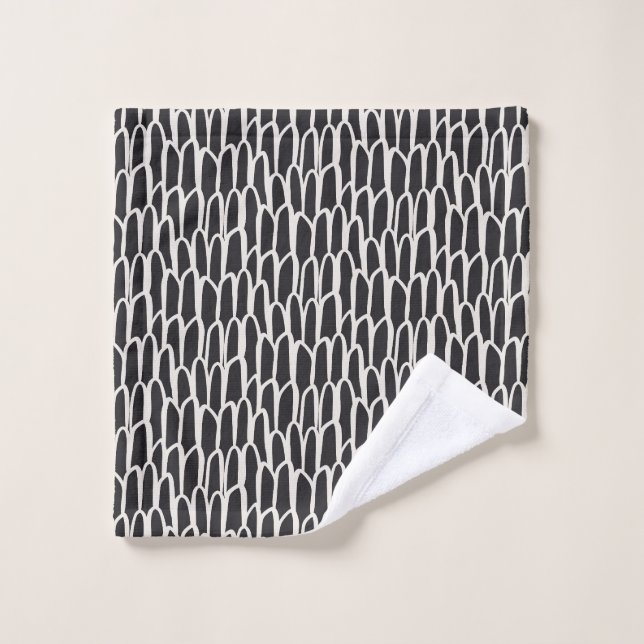 Doodle waves mudcloth mod geometric simple black bath towel set (Wash Cloth)