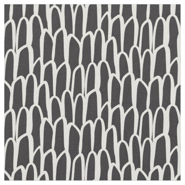 Doodle waves mudcloth mod geometric simple black fabric (Close Up)