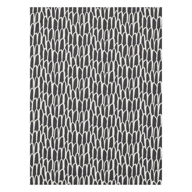 Doodle waves mudcloth mod geometric simple black tablecloth (Front)