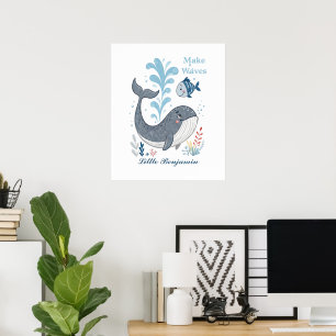 Doodle Whale Nursery Wall Art, Ocean Animal Poster
