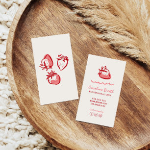 doodle whimsical strawberry business card