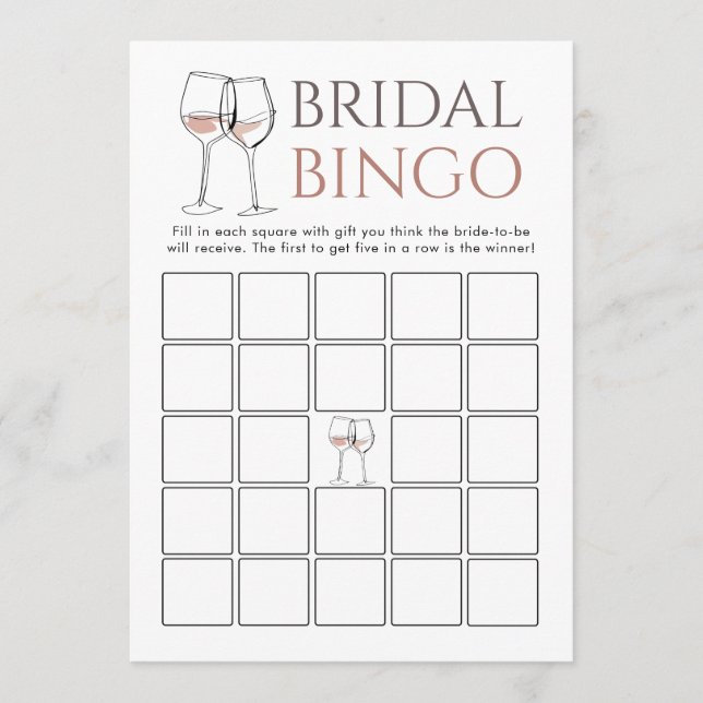 Doodle Wine Bingo Bridal Shower Game card (Front)