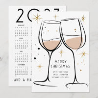 Doodle Wine Glasses 2027 Calendar Merry Christmas