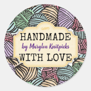 Doodle yarn knitting crochet handmade with love classic round sticker