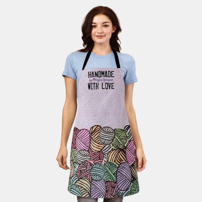 Doodle yarn knitting crochet homespun personalised apron (Worn)