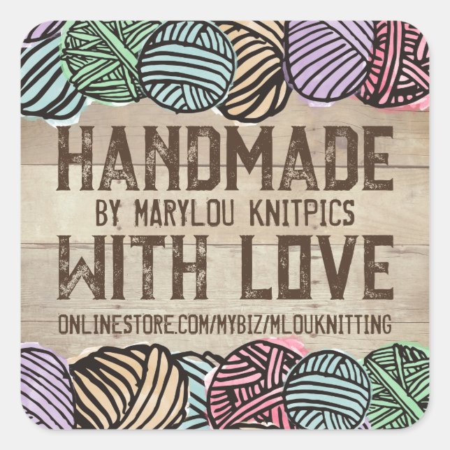 Doodle yarn personalised knitting crochet crafts square sticker (Front)