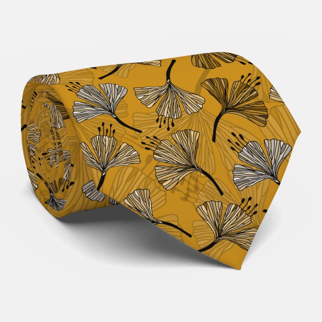 Doodle Yellow beautiful floral pattern Tie (Rolled)