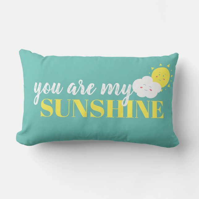 Doodle You Are My Sunshine Pillow Turquoise Yellow (Front)