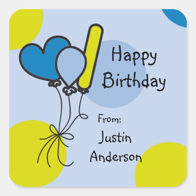 Doodled Balloons Blue Green Birthday Sticker (Front)