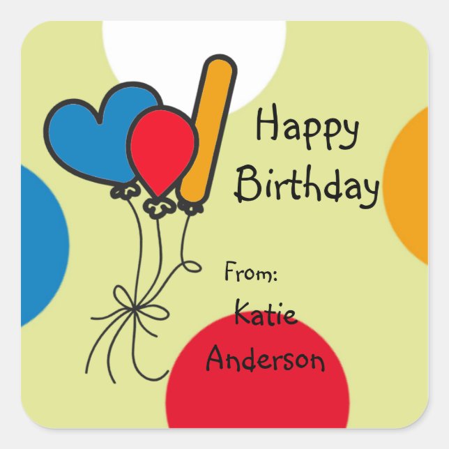 Doodled Balloons Bright Birthday Sticker (Front)