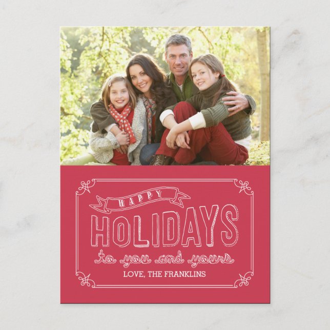 Doodled Banner Holiday Photo Card Postcard (Front)