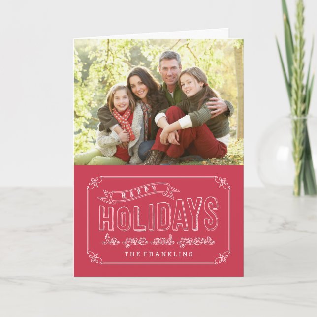 Doodled Banner Holiday Photo Cards (Front)