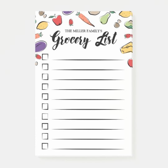 Doodled Checkbox Grocery List Post-it Notes