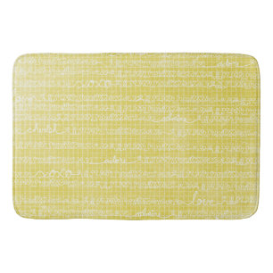 Doodled Hearts Love XOXO Yellow Bath Mat