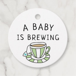 Doodled Tea Cup Blue Heart A Baby Is Brewing Favour Tags