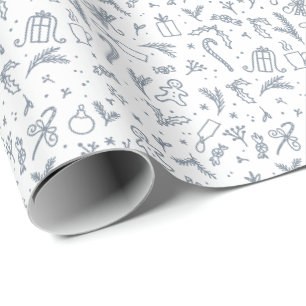 Doodled Winter Motifs framed Christmas design Wrapping Paper