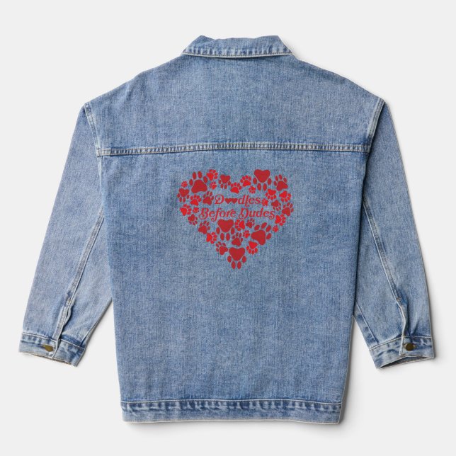 Doodles Before Dudes Heart Denim Jacket (Back)