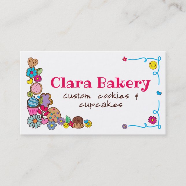 Doodles cookies cupcakes flowers bakery sweets business card (Front)