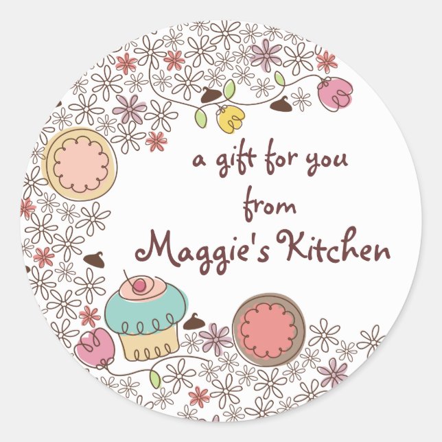 Doodles cookies cupcakes flowers bakery sweets classic round sticker (Front)