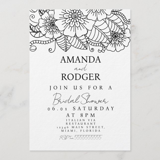 Doodles Florals Botanicals Bridal Shower Invitation (Front)