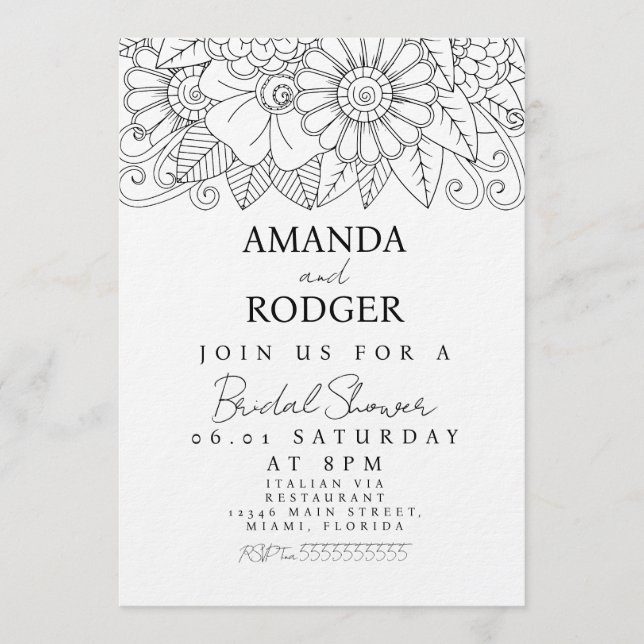 Doodles Florals Bridal Shower Invitation (Front)