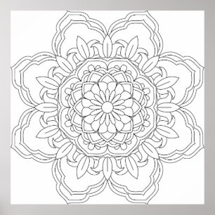Doodles mandala seamless pattern. Adult colouring Poster