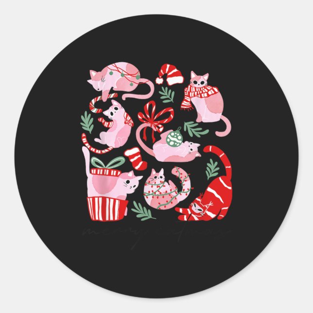 Doodles Merry Catmas Christmas Funny Cat Lover Xma Classic Round Sticker (Front)