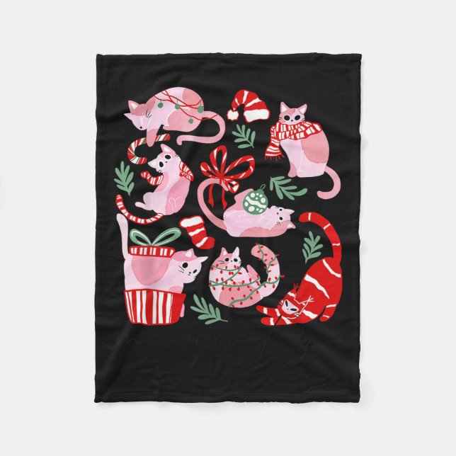 Doodles Merry Catmas Christmas Funny Cat Lover Xma Fleece Blanket (Front)