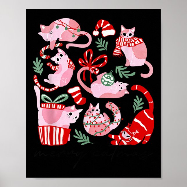 Doodles Merry Catmas Christmas Funny Cat Lover Xma Poster (Front)