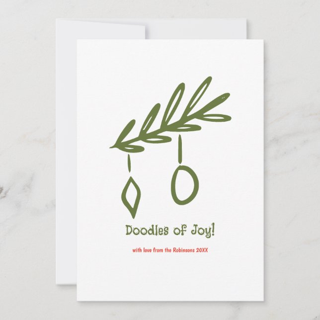 Doodles of Joy Minimalist Christmas Photo Collage Holiday Card (Front)