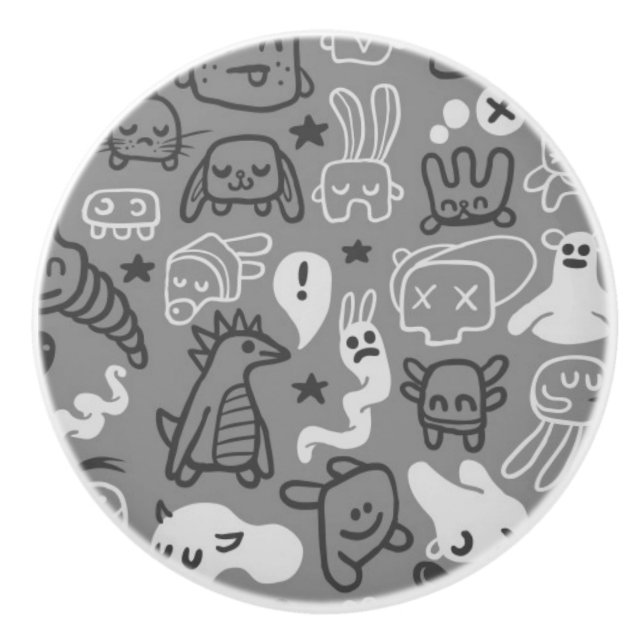 doodles pattern illustration ceramic knob (Front)
