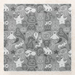 doodles pattern illustration glass coaster