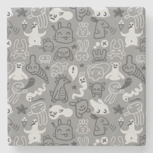 doodles pattern illustration stone coaster