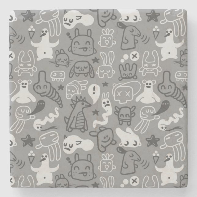 doodles pattern illustration stone coaster (Front)
