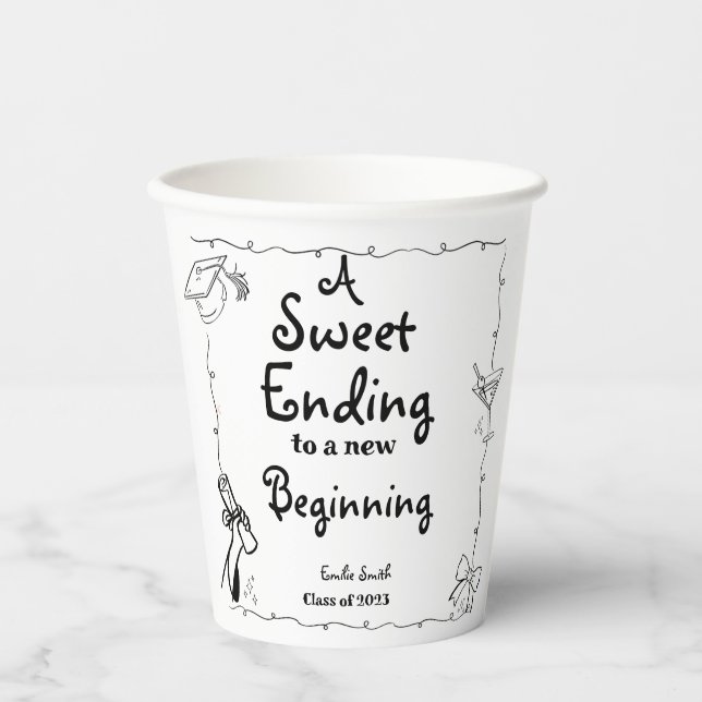 Doodles style Hand Drawn Graduation favours sign Paper Cups (Front)