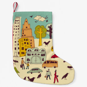 Doodles urban park landscape walking color city li small christmas stocking