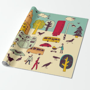 Doodles urban park landscape walking color city li wrapping paper