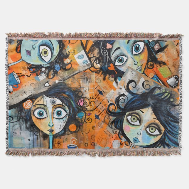 Doodlewell Sisters Morning Coffee Throw Blanket (Front)