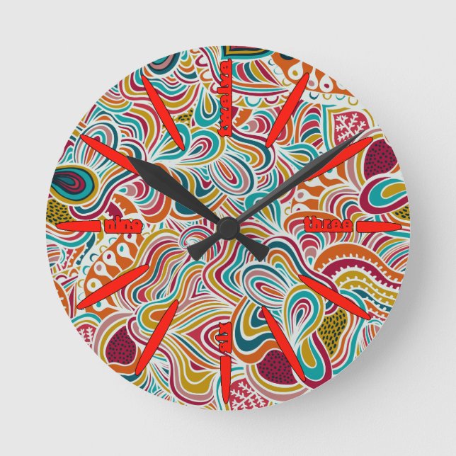 Doodling pattern round clock (Front)