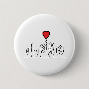 Doof, gebarentaal love - liefde. Ik hou van je. 6 Cm Round Badge