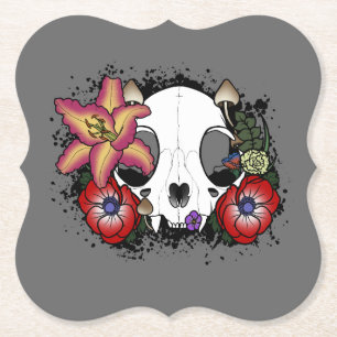 Doom and Bloom Cat Skull Paper Coaster