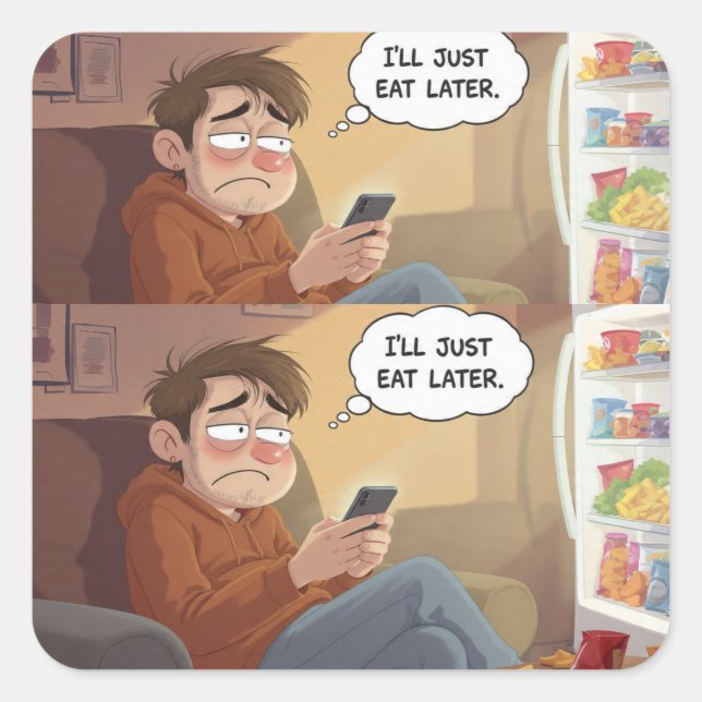 Doomscrolling & Snacks – Relatable Sticker (Front)