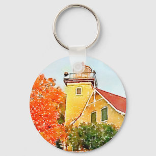 Door County Eagle Bluff Lighthouse Watercolor Key Ring