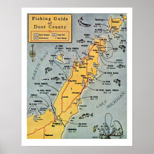 "Door County Fishing 16x20 Map Print