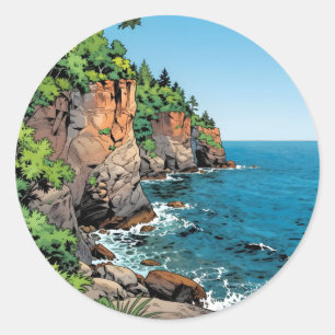Door County Illustration   The Bluffs and Lake Classic Round Sticker