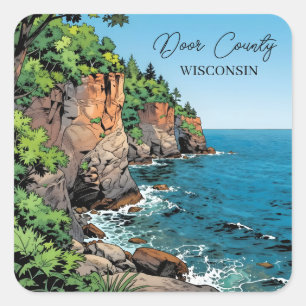 Door County Illustration   The Bluffs and Lake Square Sticker